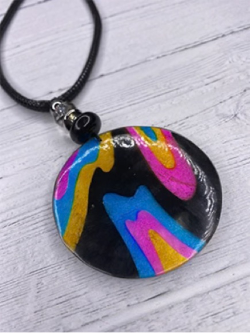 Alisha D Resin Colorful Watercolor Circle Pendant Statement Necklace